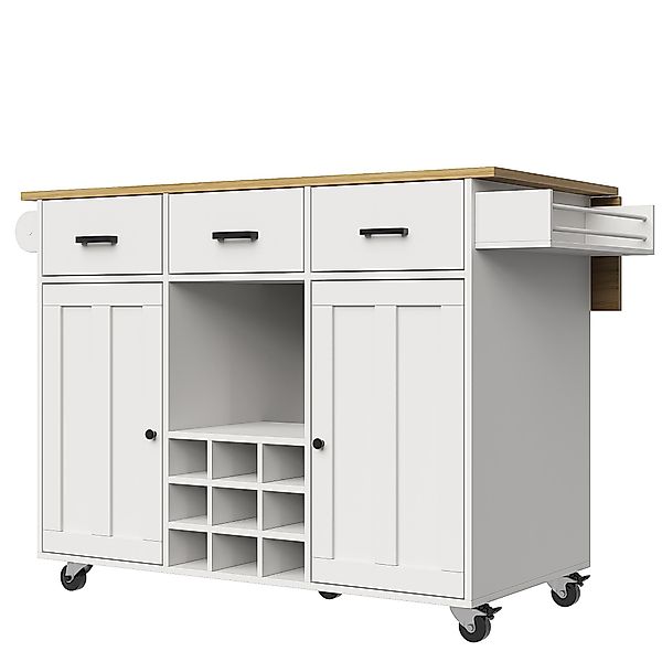 Küchenwagen mit ausklappbarer Arbeitsplatte, 3 Schubladen, 2 Türen, Weinfac günstig online kaufen