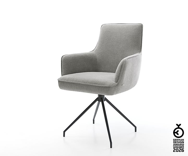 Esszimmerstuhl Heira-Flex mit Armlehnen Strukturstoff Soft Grau Kreuzgestel günstig online kaufen