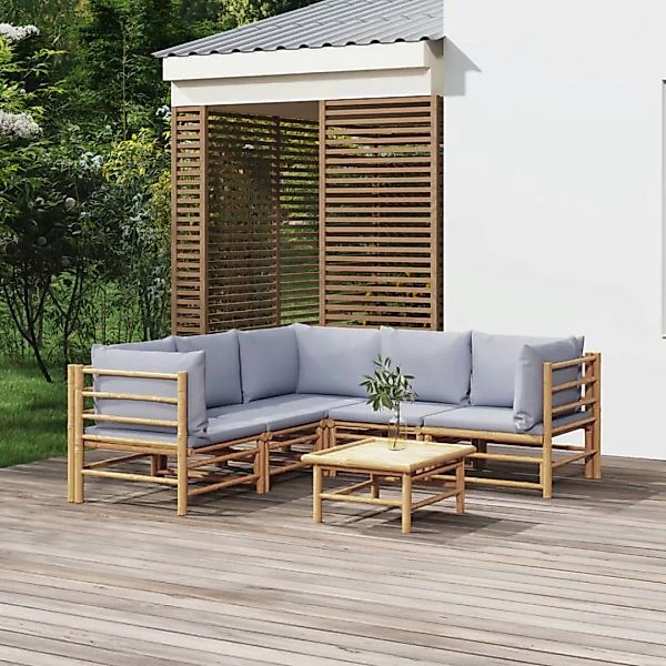 Vidaxl 6-tlg. Garten-lounge-set Mit Kissen Hellgrau Bambus günstig online kaufen