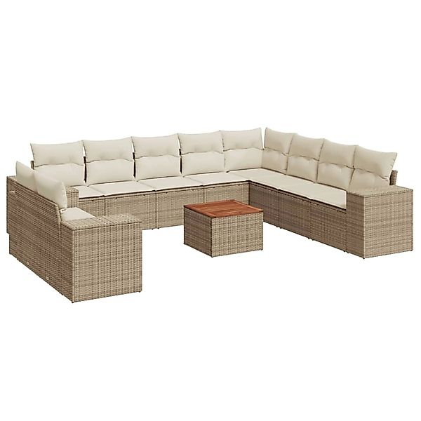 vidaXL 11-Tlg Garten-Sofagarnitur mit Kissen Beige Poly Rattan 3225519 günstig online kaufen