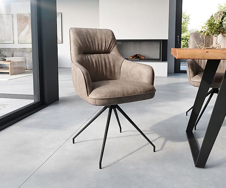 Esszimmerstuhl Zelia-Flex mit Armlehnen Mikrofaser Taupe Vintage Kreuzgeste günstig online kaufen