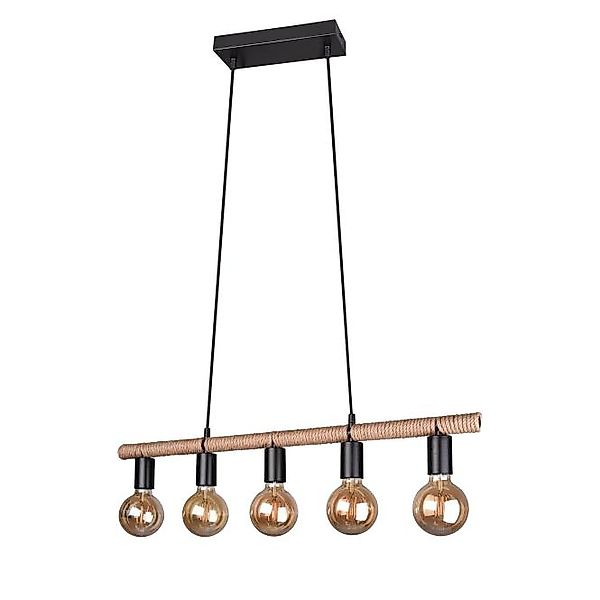 Pendelleuchte 5x E27 Natur 1 Stück Metall / Sisal Hellbraun, Schwarz günstig online kaufen