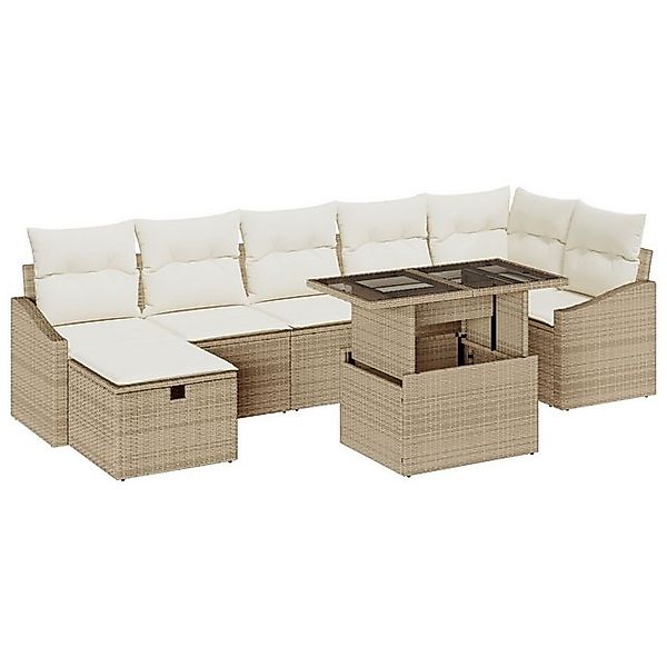vidaXL Loungesofa 8-teiliges Garten Sofa Set mit Kissen Beige Poly Rattan, günstig online kaufen