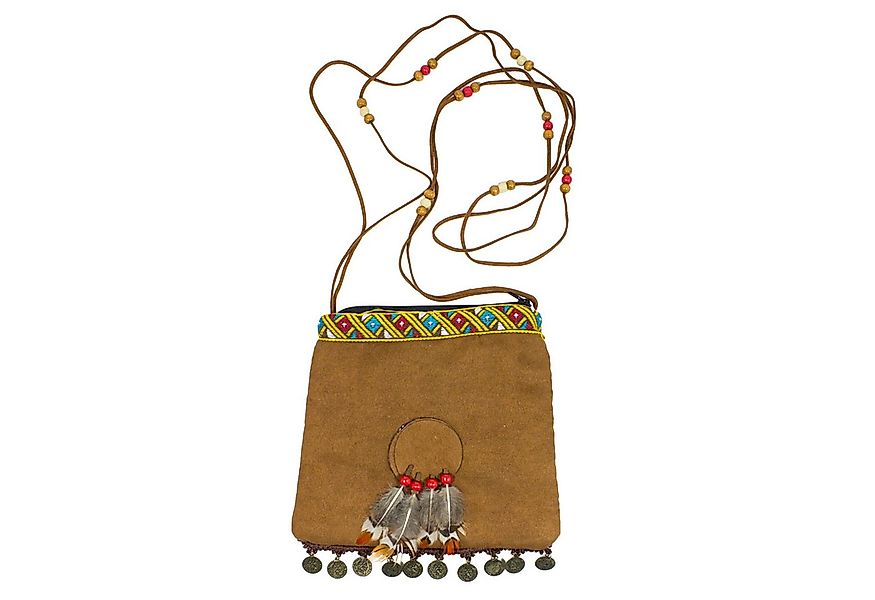 Das Kostümland Kostüm Wild West Handtasche mit Federn und Münzen - Braun günstig online kaufen
