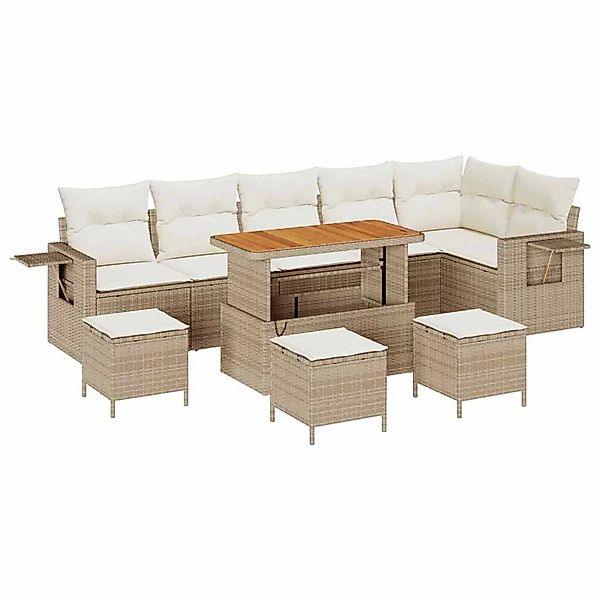 vidaXL 10-Teiliges Garten Sofa Set mit Kissen Beige Poly Rattan Akazie 3361 günstig online kaufen