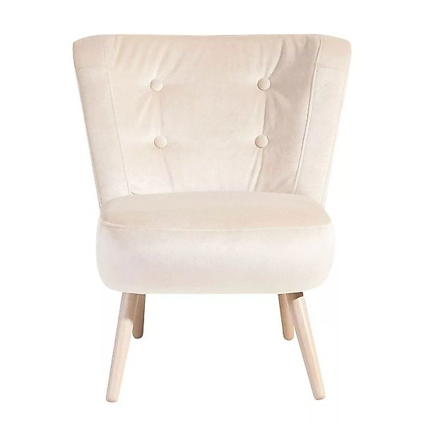 Kleiner Sessel Creme-Weiß im Retrostil Vierfußgestell aus Holz günstig online kaufen