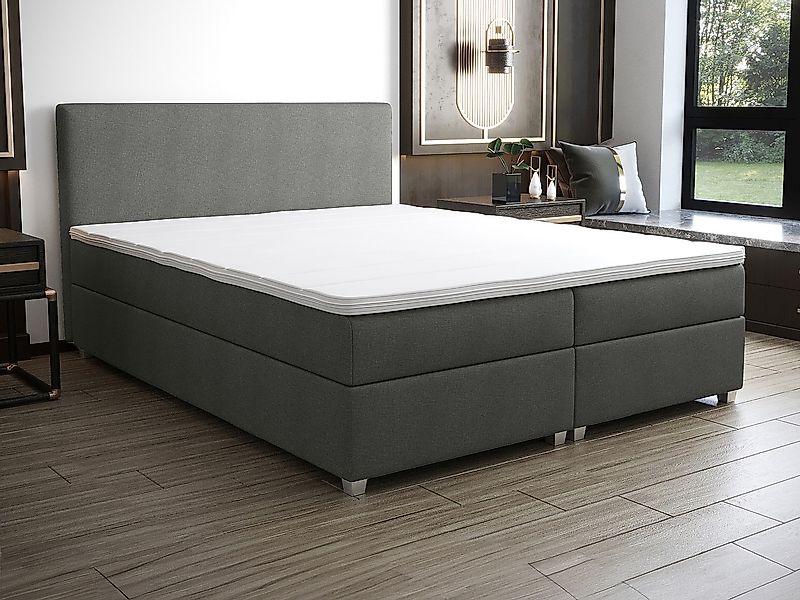 Boxspringbett komplett mit Bett-Kopfteil + Lattenrost + Matratze + Topper - günstig online kaufen