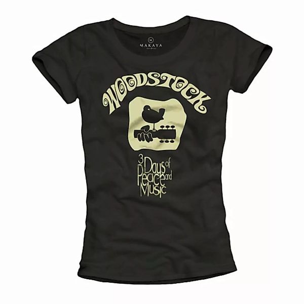 MAKAYA T-Shirt Damen Hippie Woodstock Musik Band Top 60er 70er Jahre Frauen günstig online kaufen