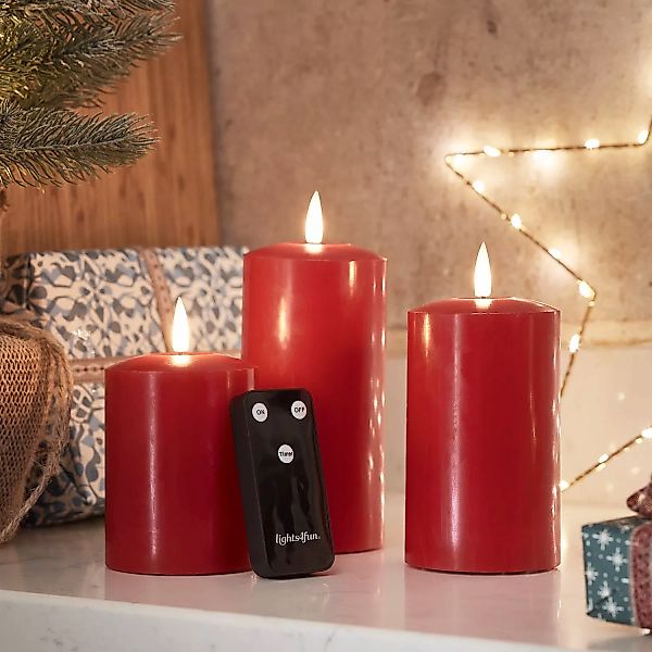 TruGlow® LED Kerzen Echtwachs Trio rot mit Fernbedienung günstig online kaufen