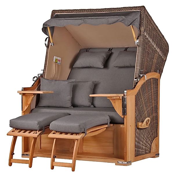 bene,iving Strandkorb Komplettset Schaalsee Teak PE grau Modell 551 günstig online kaufen