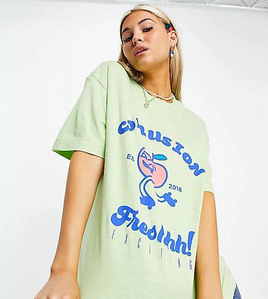 COLLUSION – Fresh – T-Shirt in Apfelgrün mit Früchte-Aufdruck günstig online kaufen