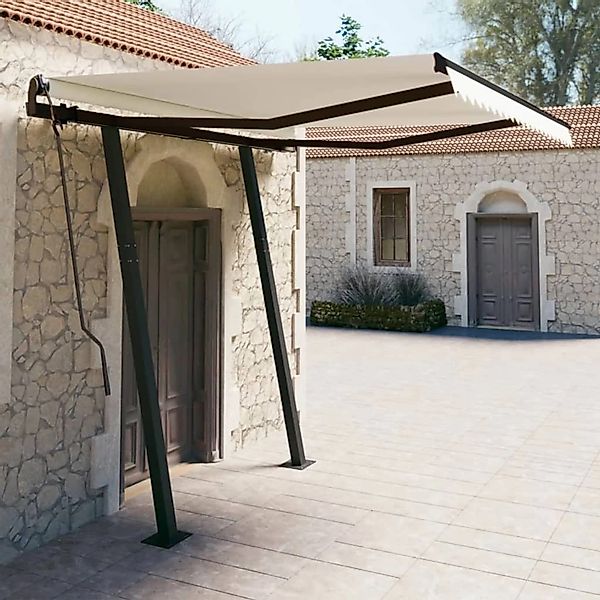 furnicato Markise Automatisch Einziehbar mit Pfosten 3,5x2,5 m Creme günstig online kaufen