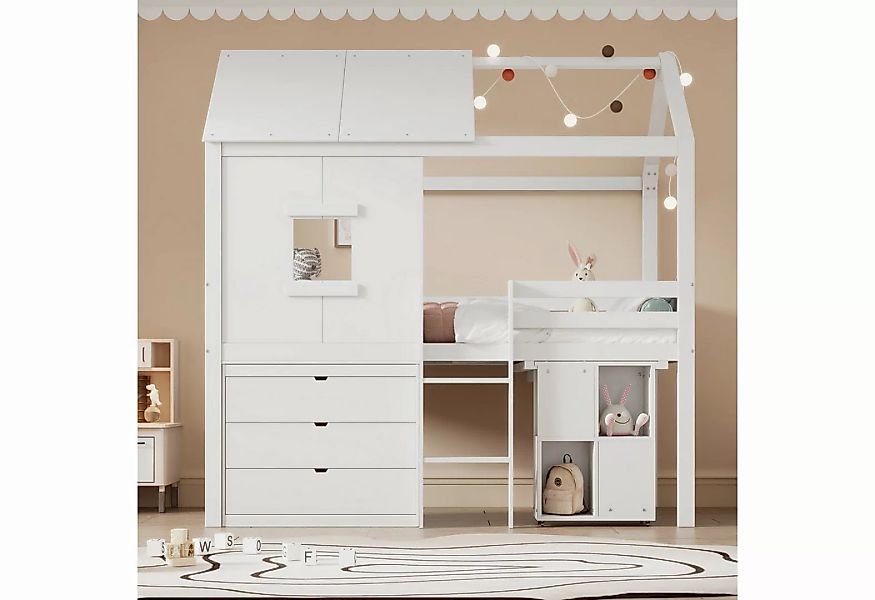 TavilaEcon Kinderbett Jugendbett Stauraumbett Hausform 90x200cm, mit auszie günstig online kaufen
