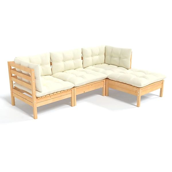 vidaXL 4-tlg Garten-Lounge-Set mit Creme Kissen Kiefernholz Modell 8 günstig online kaufen