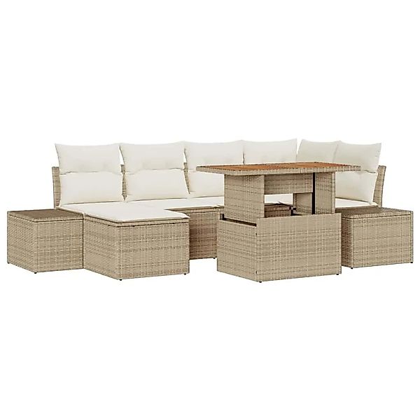 vidaXL Garten Essgruppe mit Kissen 7-Tlg Beige und Creme 3349987 günstig online kaufen