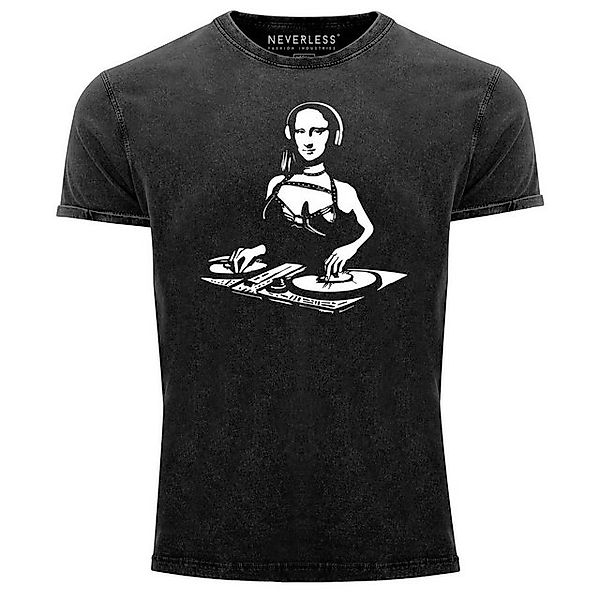 Neverless Print-Shirt Herren Vintage Shirt Mona Lisa Techno Festival DJ Ele günstig online kaufen