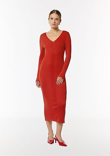 Comma Maxikleid Geripptes Slim-Fit-Kleid mit V-Ausschnitt günstig online kaufen