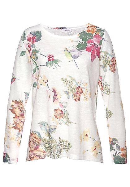 Aniston CASUAL Langarmshirt mit großflächigem Blumendruck und Vögeln günstig online kaufen