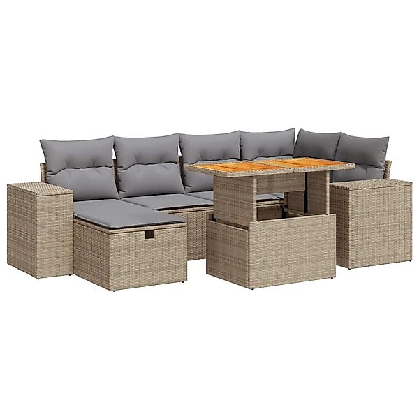 vidaXL 8-Tlg Garten-Sofagarnitur mit Kissen Beige Poly Rattan Akazie 332808 günstig online kaufen