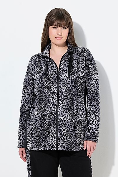 Ulla Popken Sweatjacke Loungewear-Fleecejacke Leomuster Stehkragen günstig online kaufen