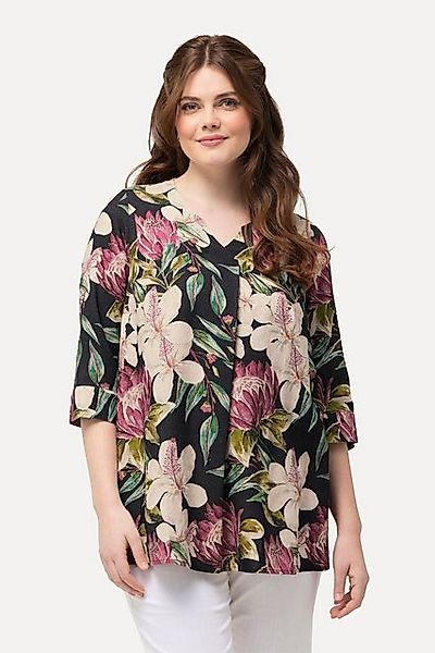 Ulla Popken Tunika Bluse Blüten A-Linie Tunika-Ausschnitt 3/4-Arm günstig online kaufen