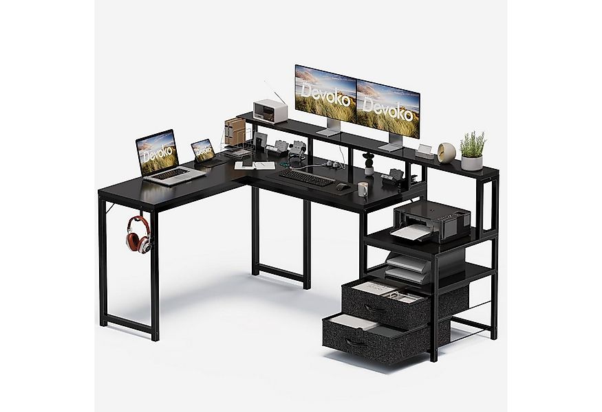 HOMALL Gamingtisch Schreibtisch mit USB L-förmiger Ecktisch 155cm (Mit groß günstig online kaufen