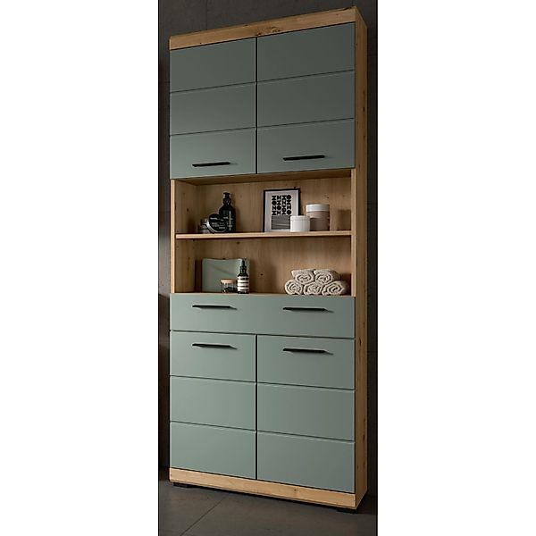 Inn.Furn Badezimmer Hochschrank in Grün und Eiche 74 x 191 cm Shawn günstig online kaufen