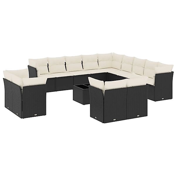 vidaXL 14-tlg Garten-Sofagarnitur mit Kissen Schwarz Poly Rattan Modell 2 günstig online kaufen