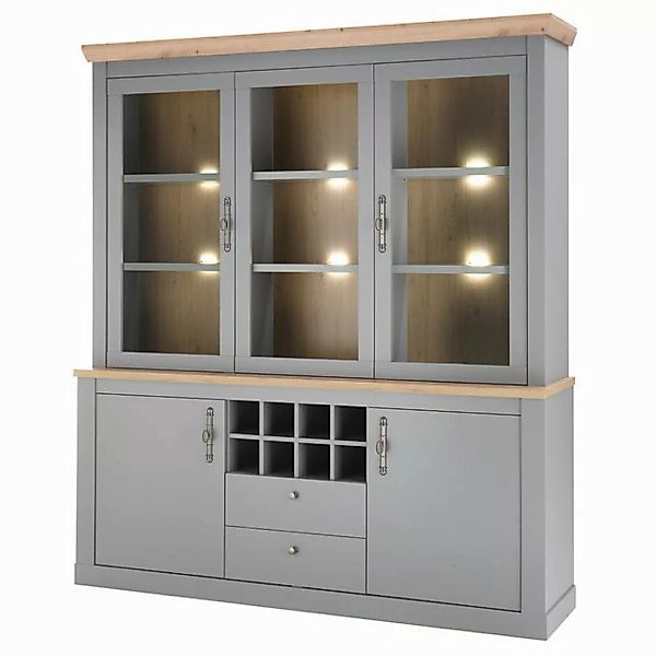 Landhaus Esszimmer Buffet mit LED Beleuchtung in grau mit Artisan Eiche Nb. günstig online kaufen