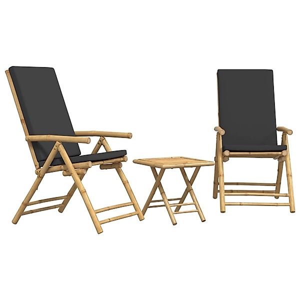 vidaXL 3-tlg Bistro-Set Klappbar mit Dunkelgrauen Kissen Bambus Modell 3 günstig online kaufen