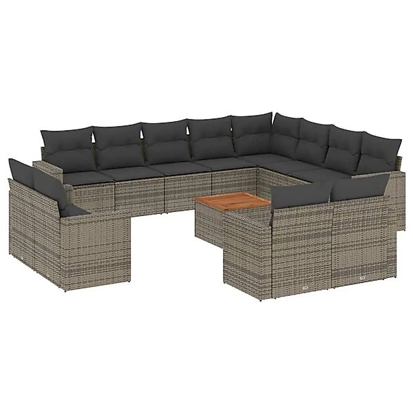 vidaXL 13-Tlg Garten-Sofagarnitur mit Kissen Grau Poly Rattan 3224394 günstig online kaufen