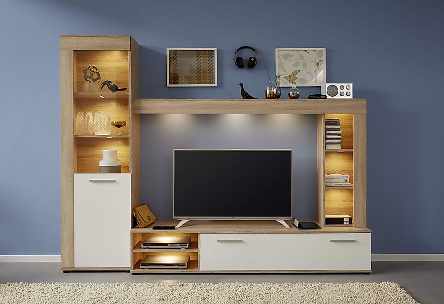 INOSIGN Wohnwand "Laholm", (Set, 4 St.), Wohnwand mit Tür, Klappe & 6 Fäche günstig online kaufen