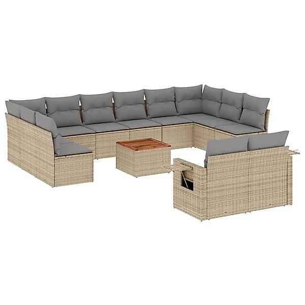 vidaXL 13-Tlg Garten-Sofagarnitur mit Kissen Beige Poly Rattan 3224799 günstig online kaufen