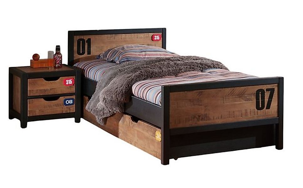 58 aufm Kessel Bettgestell Bett mit Nachtkommode Kameko MDF+Massivholz Schw günstig online kaufen