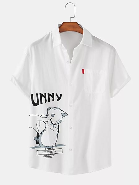 Mens Funny Cartoon Katze Print Lässige leichte Kurzarmhemden günstig online kaufen