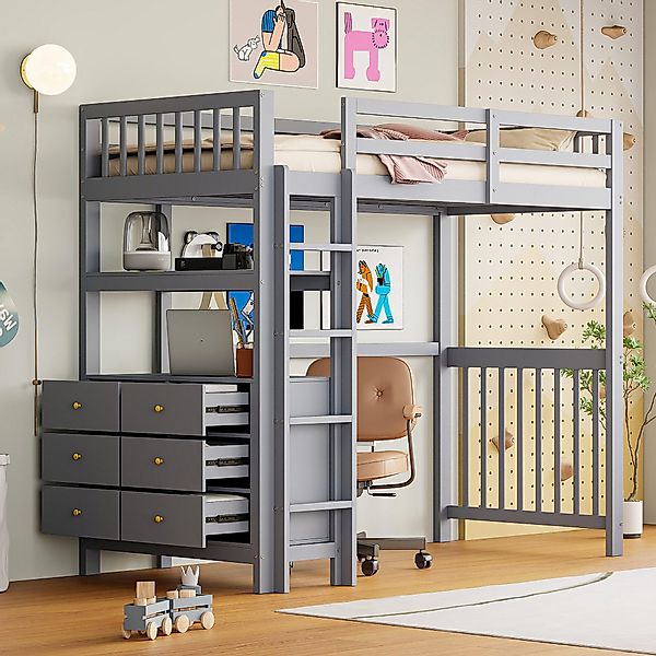 Flieks Hochbett Massivholz Kinderbett 90x200cm mit günstig online kaufen