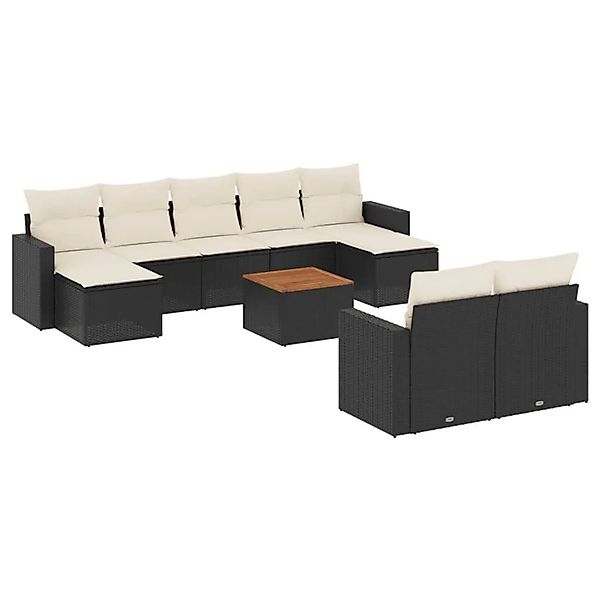 vidaXL 10-Tlg Garten-Sofagarnitur mit Kissen Schwarz Poly Rattan 3224334 günstig online kaufen