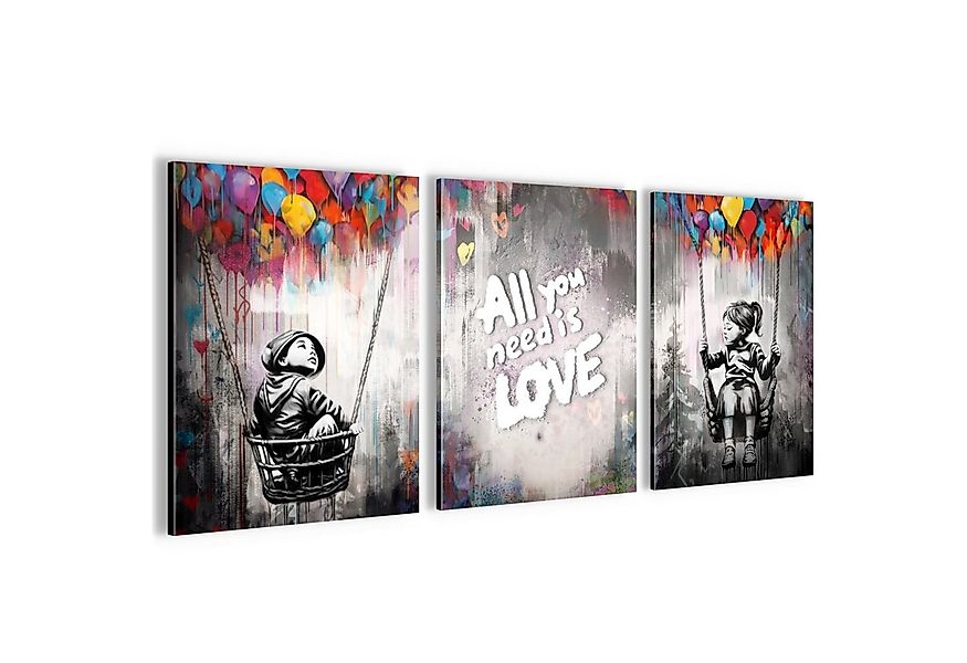 Novart Bild Wandbilder Set Banksy Style Collage - 3 Bilder Wohnzimmer Stree günstig online kaufen