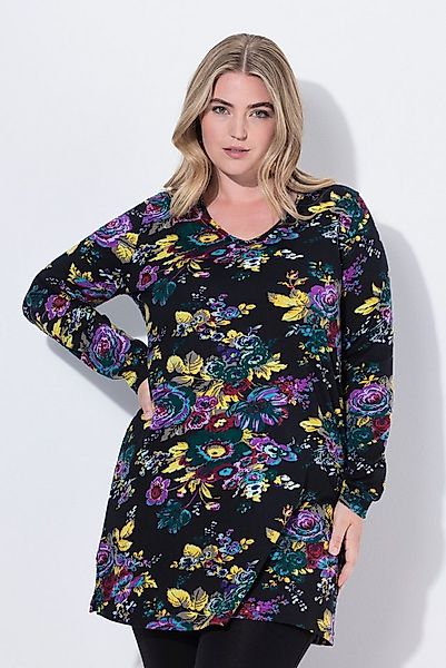 Ulla Popken Longshirt Longshirt Blüten A-Linie V-Ausschnitt Langarm günstig online kaufen