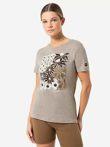 SUPER.NATURAL T-Shirt für Damen, Merino MAT IS Blumen Motiv, Reise, bunt günstig online kaufen