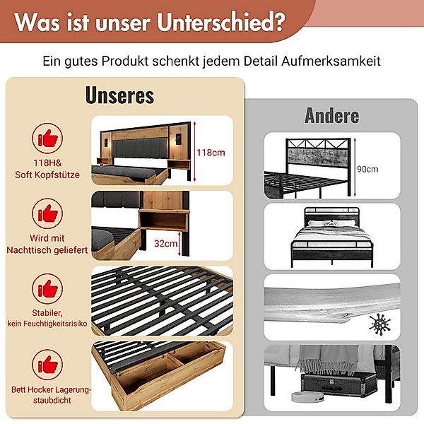 OKWISH Massivholzbett Bettgestell mit Lattenrost (Struraumbett, Doppelbett, günstig online kaufen