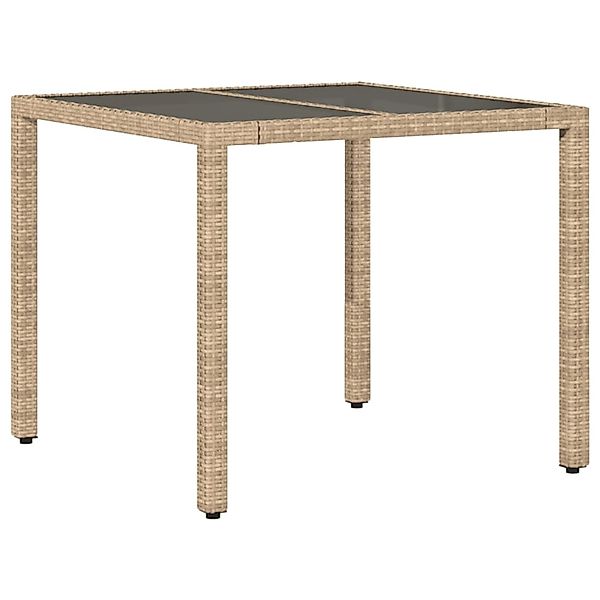 vidaXL Gartentisch mit Glasplatte Beige 90x90x75 cm Poly Rattan 365527 günstig online kaufen