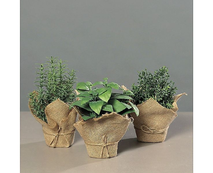 Kunstpflanze 3er-Set künstliches Kräutersortiment im braunen Jutebeutel Bas günstig online kaufen