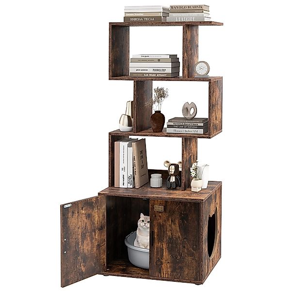 COSTWAY Tierhaus, Katzenschrank mit Bücherregal, Katzenklo günstig online kaufen