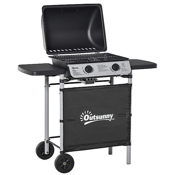 Outsunny Gasgrill mit Deckel und 2 Brennern insgesamt 5,6 kW, BBQ aus Stahl günstig online kaufen