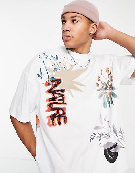 Topman – Super-Oversize-T-Shirt in Weiß mit „Nature“-Stickerei und Print günstig online kaufen