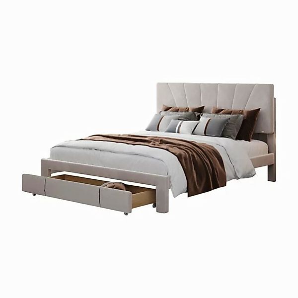 Ulife Polsterbett Doppelbett Jugendbett mit großer Schublade, Samt, 140x200 günstig online kaufen