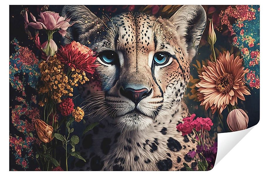 Wallarena Fototapete Gepard Blumen Kunst Vlies Tapete Wohnzimmer Schlafzimm günstig online kaufen