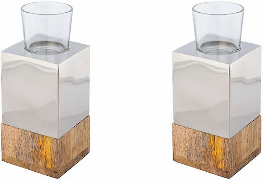 Creativ home Teelichthalter »Kerzenhalter Tower« aus Holz, Edelstahl und Gl günstig online kaufen