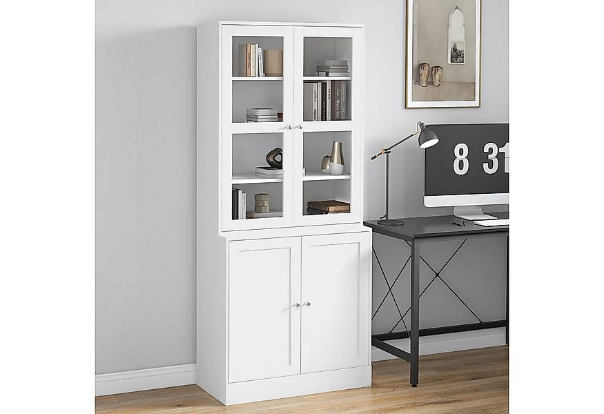 HOMCOM Bücherregal Bücherschrank 178,5 cm Hochschrank mit Glastür 6 Fächern günstig online kaufen